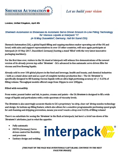 Interpack 2017 Preview Release