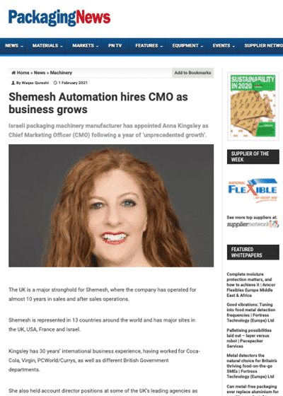 Anna Kingsley new CMO at Shemesh