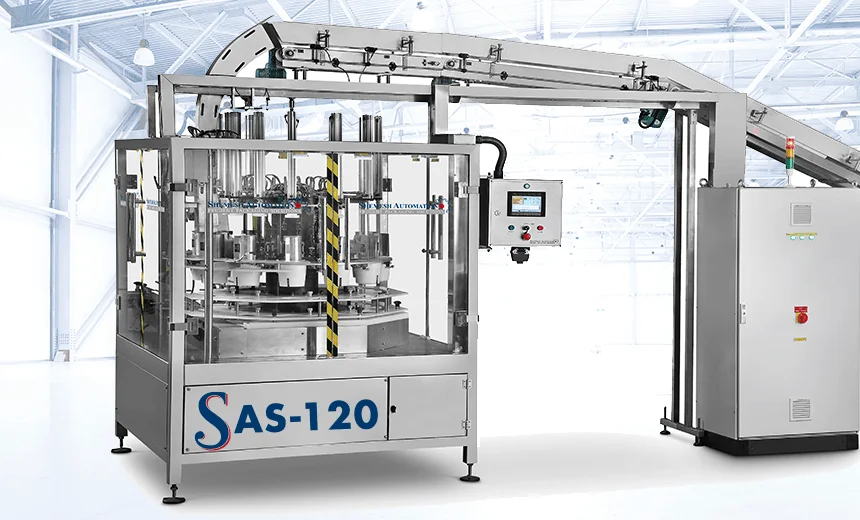 SAS120 Round Wipes Canister Loader - wet wipes packaging - Shemesh Automation