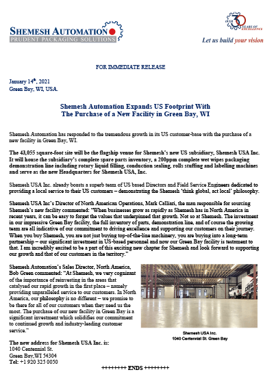 SHEMESH Opens New US Facility